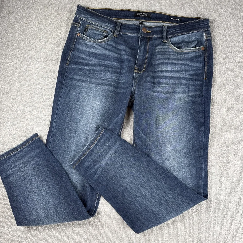 Judy Blue Relaxed Fit Jeans Womens Dark Wash Waist Stretch Size 15/32